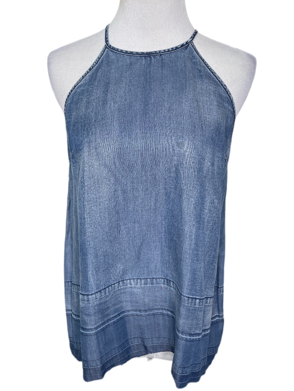 DO+BE Lightweight Tencel Denim Look Halter Style Sleeveless Top